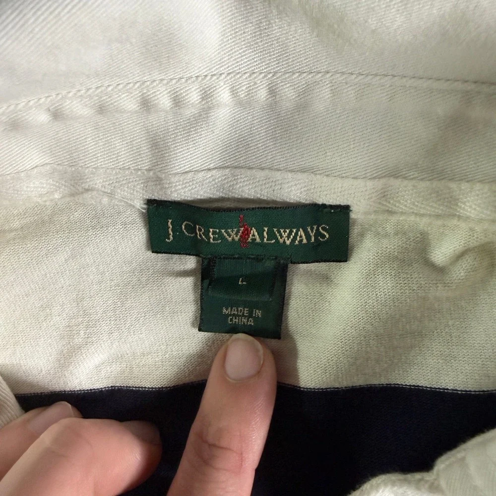 J.Crew Always Striped Long Sleeve Rugby Shirt Mens L Navy White - Picture 3 of 9